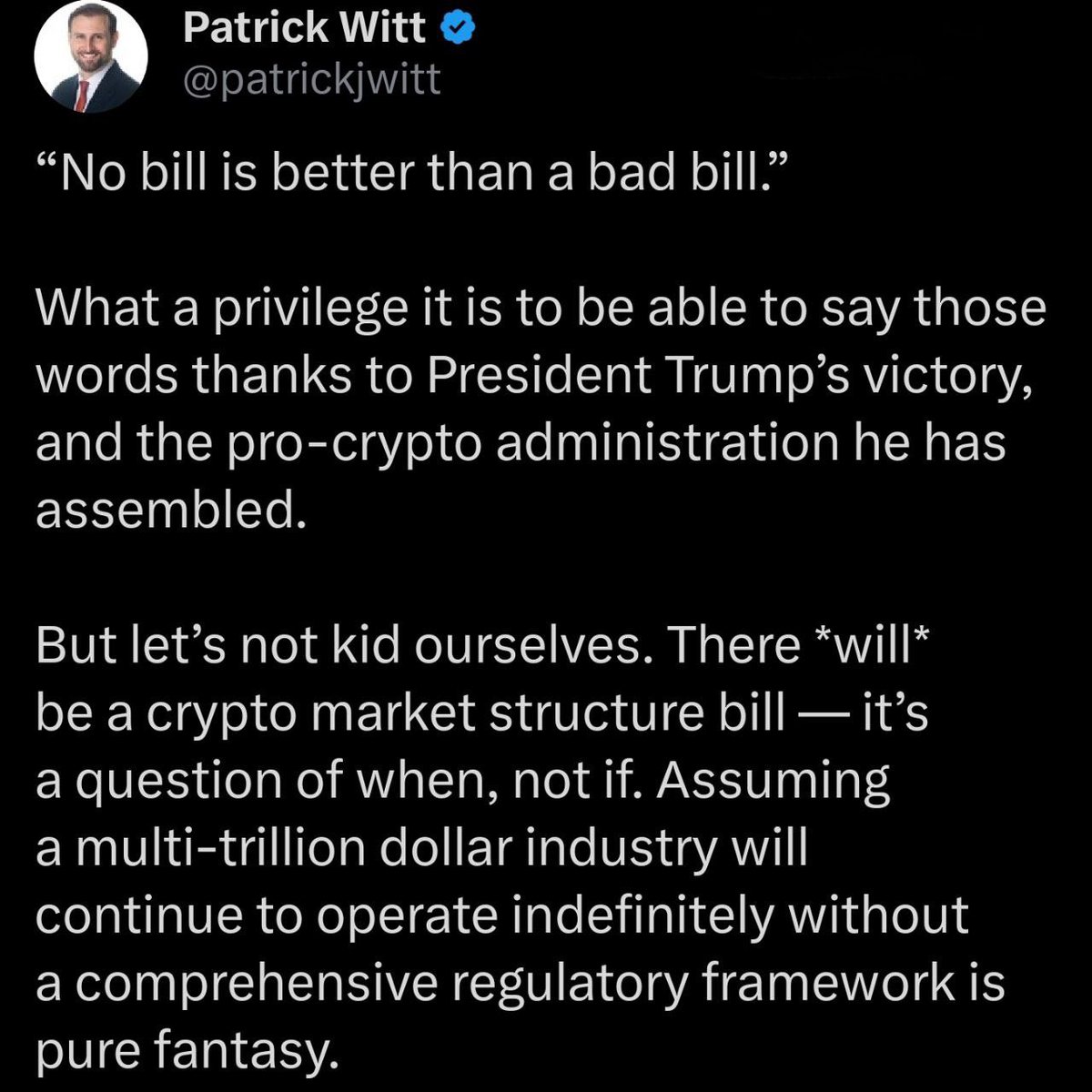 📣 #ÚLTIMAHORA | CRYPTO & REGULACIÓN 🇺🇸 👤 El asesor de criptomonedas de  la Casa Blanca, Patrick Witt, critica a Coinbase por retirarse del proyecto  de ley de estructura de mercado. Advierte