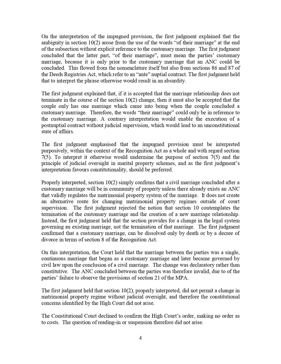 KayaNews's tweet image. The Constitutional Court has ruled that antenuptial contracts entered into after a customary marriage are invalid.

This means that once a couple is married under customary law, they cannot later sign a prenup, if they decide to also register a civil marriage.

Customary…