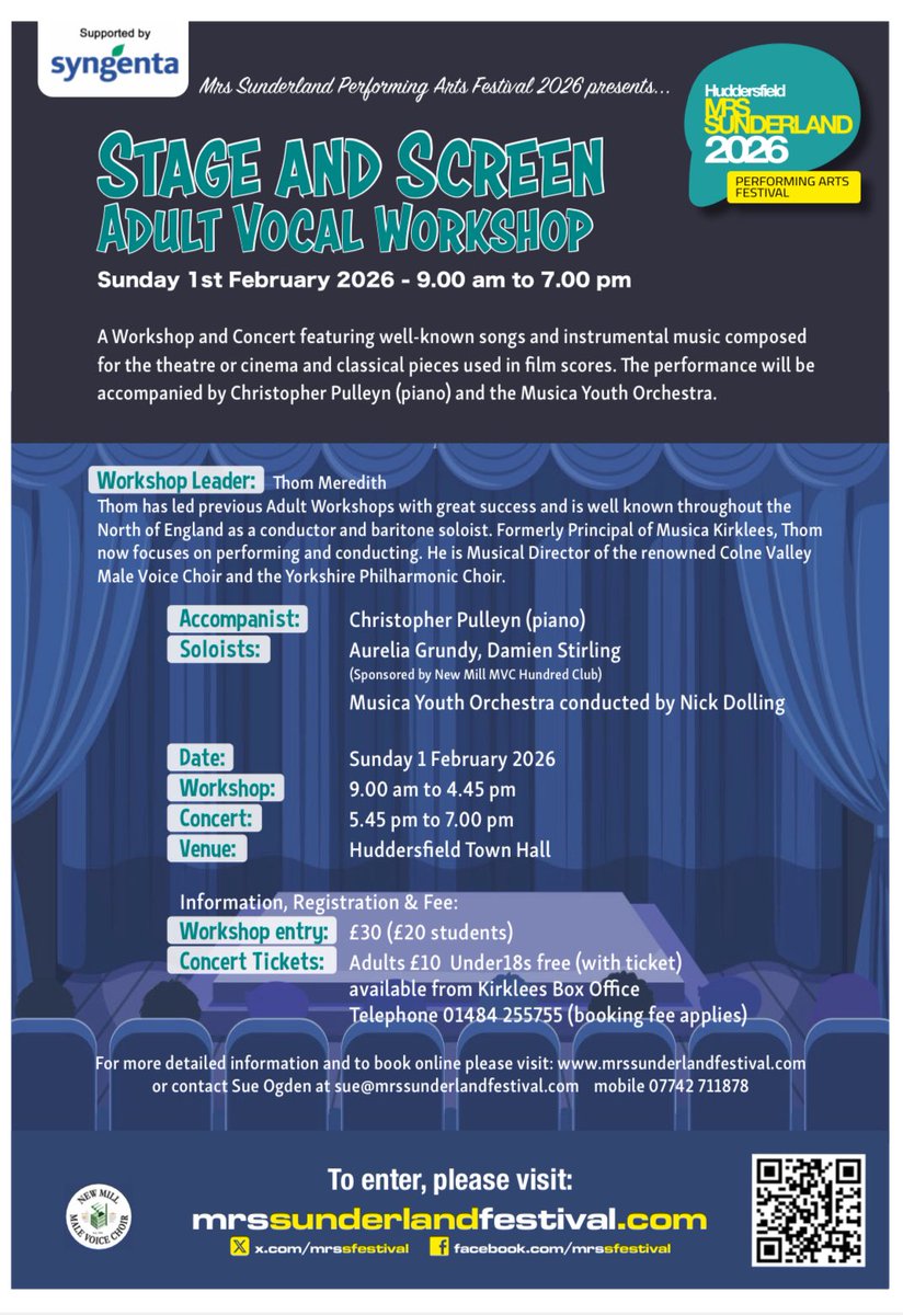 Tickets available <a href="/HuddsTownHall/">HuddersfieldTownHall</a> Box Office! A great concert following a wonderful day of singing and playing, it would be great to see you there!