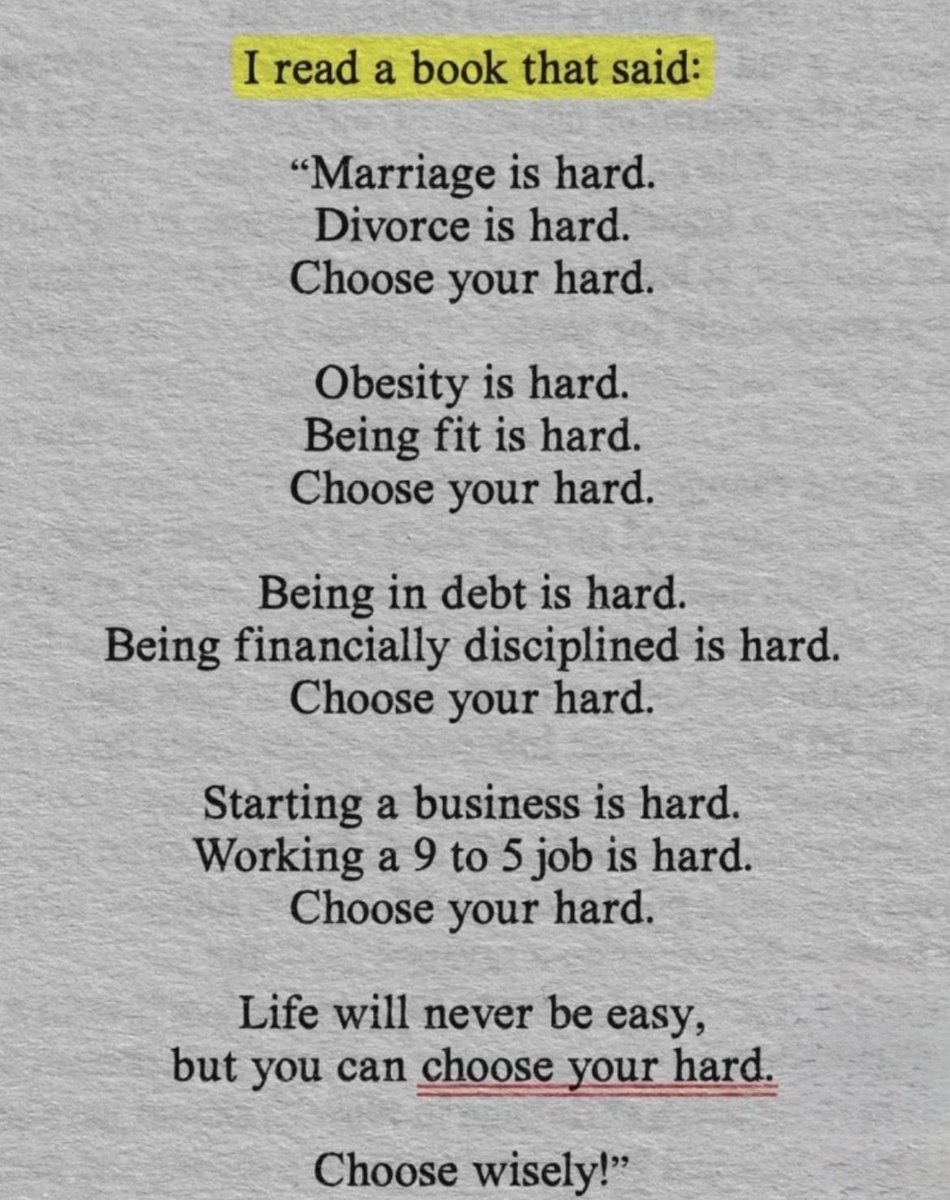 Good morning ☀️ wonderful human beings!

Life won’t be easy, but you get to choose your hard. Choose wisely.