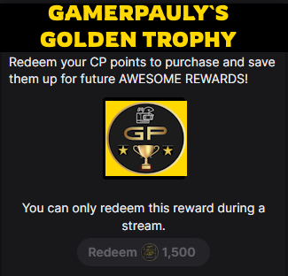 GamerPauly's tweet photo. Update on #GamerPauly `s #GoldenTrophies (GT) Reward for January 2026.
I am increasing the winners to 3 and the amount of the #Steamcredit for the top 3 GT earners.
1st - £25
2nd - £10
3rd - £4
This isn't a #GIVEAWAY you simply need to earn channel points by watching and chatting in my Twitch streams, then redeem them for Golden trophies before Saturday 31st January.
I`m also increasing #freegames to the top 10 instead of top 5.
