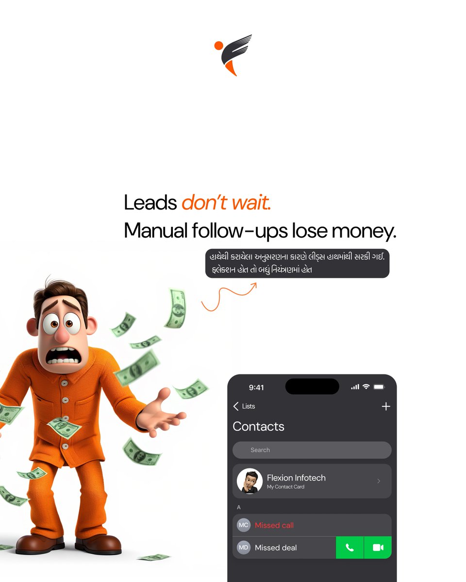 flexion_info's tweet photo. Missed call = missed deal.
leads don’t wait. manual follow-ups cost money.
Ai removes the chaos.
smarter closes, fewer leaks. 🏡
#realestatebusiness #proptech #leadmanagement #aiforsales #salesautomation #customerfollowup #digitalprocess #businessgrowth #flexioninfotech https://t.co/h0cddlRmXY