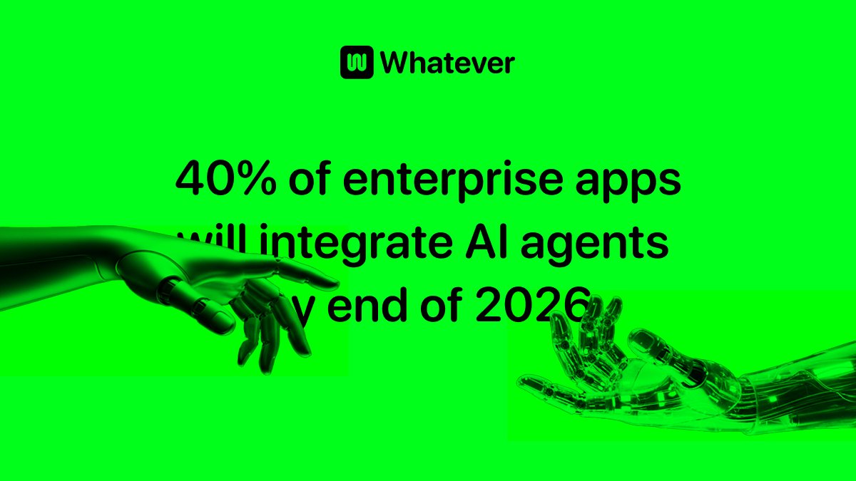 whateverdotai's tweet image. . @Gartner_inc predicts 40% of enterprise apps will integrate AI agents by end of 2026, up from &amp;lt;5% in 2025. That's an 8x increase. 

Know what's NOT increasing 8x? 
The infrastructure to make those agents actually work in production. Agents are scaling faster than execution…