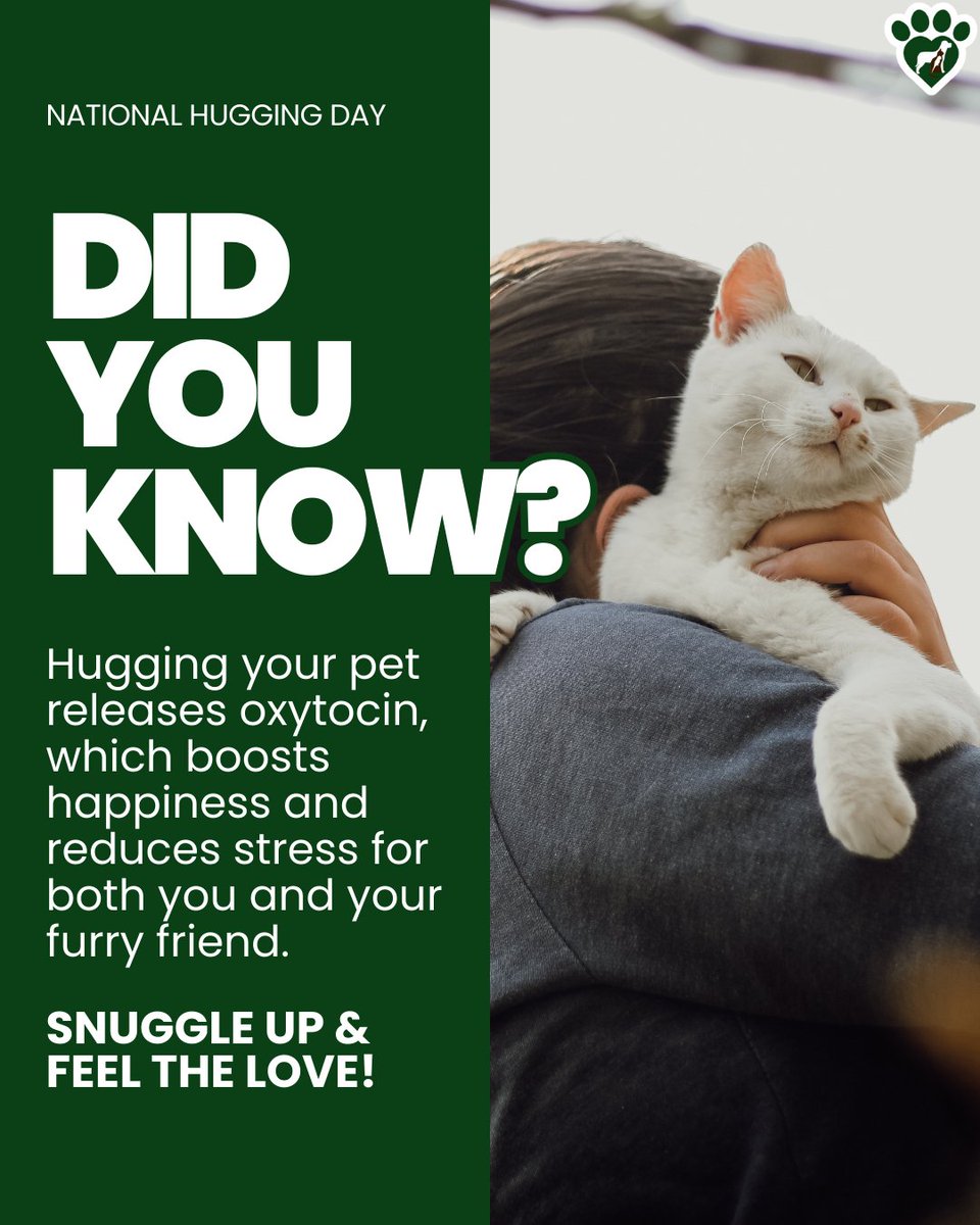 caringvets's tweet photo. It’s National Hugging Day! 🤗🐾 Give your pet a big squeeze today and let those happy oxytocin vibes flow. Feeling the love has never been this cute! ❤️🐶🐱 #NationalHuggingDay #PetLove #SnuggleTime https://t.co/tYhwyQcLAV