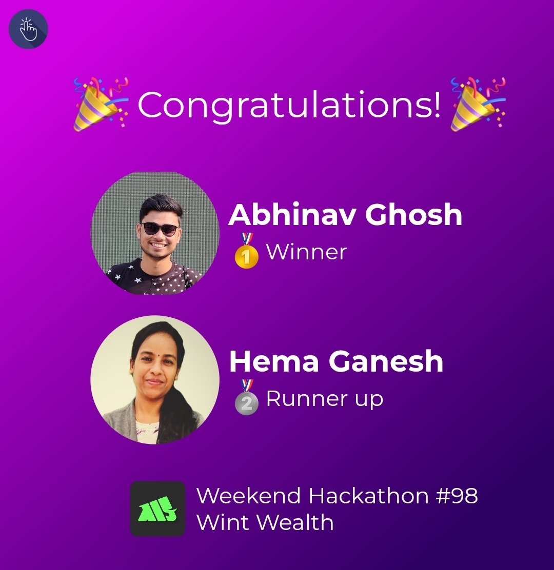 uxhack_co's tweet photo. 🏆 Winners of Weekend Hackathon #98 on @WintWealth challenge are:

🥇 @abhinavgsh
🥈 Hema Ganesh 

🥳 Congratulations!

👉🏻 Check out the top solutions at: https://t.co/qaxyzEnsja

#wintwealth #uxhack #fintech #productredesign #design #hackathon #userexperience #uiredesign https://t.co/7nNCiKHArb