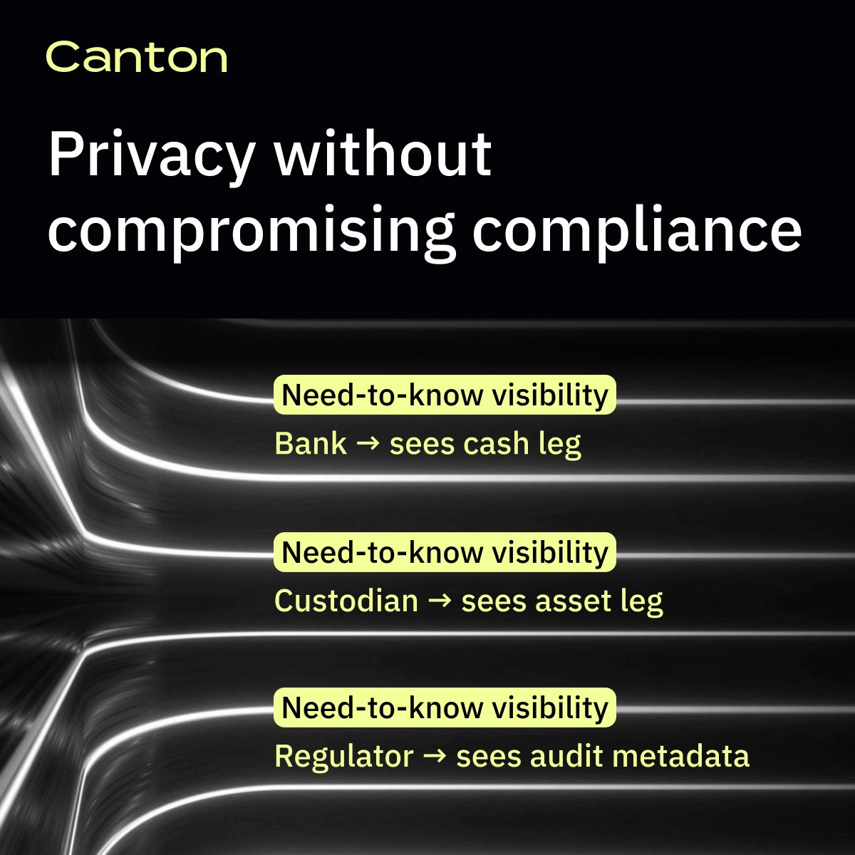 CantonNetwork's tweet image. Privacy isn’t optional for real finance.

Canton is designed so only the right parties see the right data, without sacrificing composability or compliance.

That’s what makes institutions comfortable moving core workflows onchain.