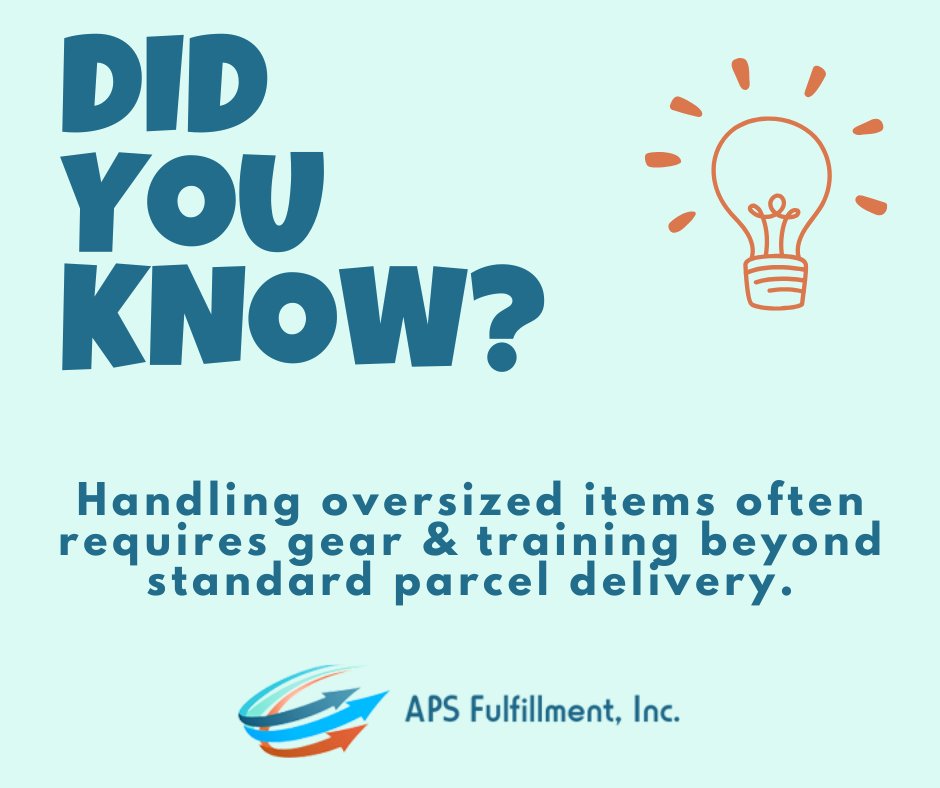💡 Did you know? Did you know that handling oversized items often requires gear and training beyond standard parcel delivery? Many SMBs lack this in-house—but APS Fulfillment’s 3PL network has the expertise your business needs. bit.ly/49BvEwy  #LogisticsFact #3PL