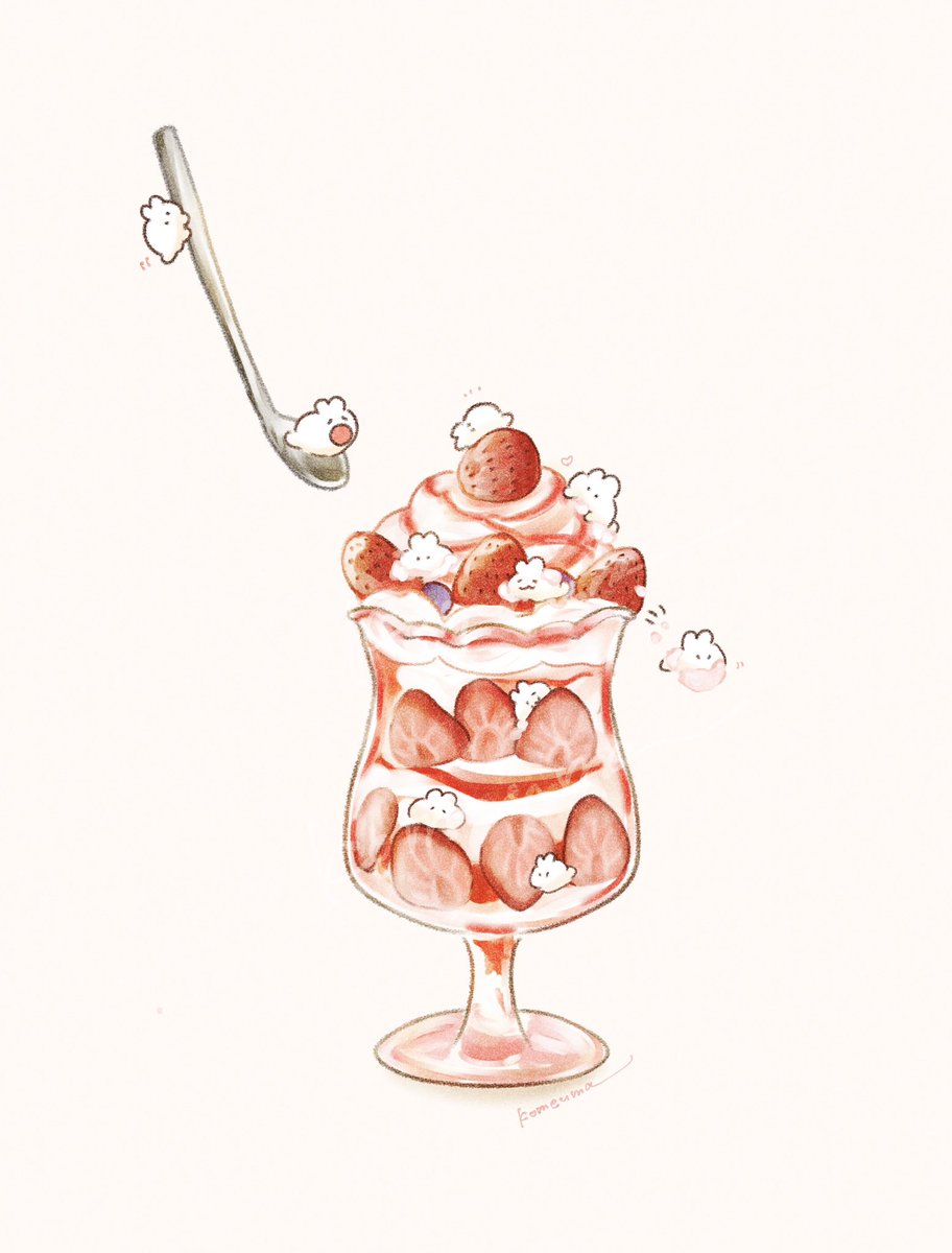 ur_myrice's tweet image. クリームたっぷりパフェうさぎ🍓

#ゆるいイラスト #ilustration