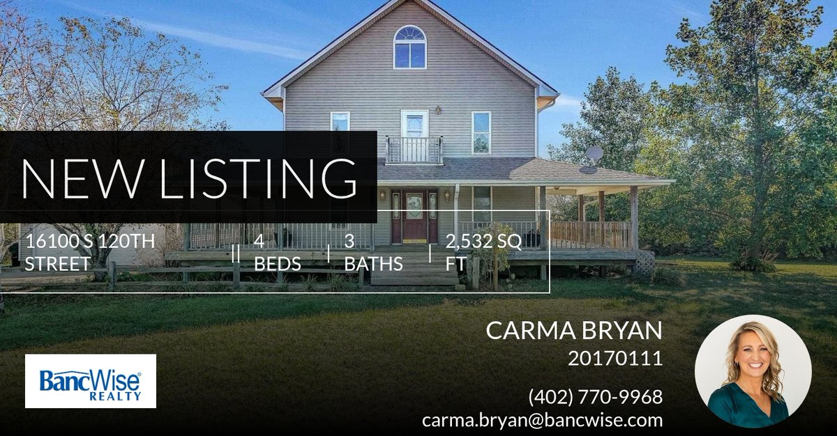 Carma5's tweet photo. 📍 New Listing 📍 Take a look at this fantastic new property that just hit the market located at 16100 S 120th St in Bennet. Reach out here or at (402) 770-9968 for more information

Homes By Carma
Carma Bryan - BancWise Realt... https://t.co/WiZeG6UOIc https://t.co/BDK3tkALy3