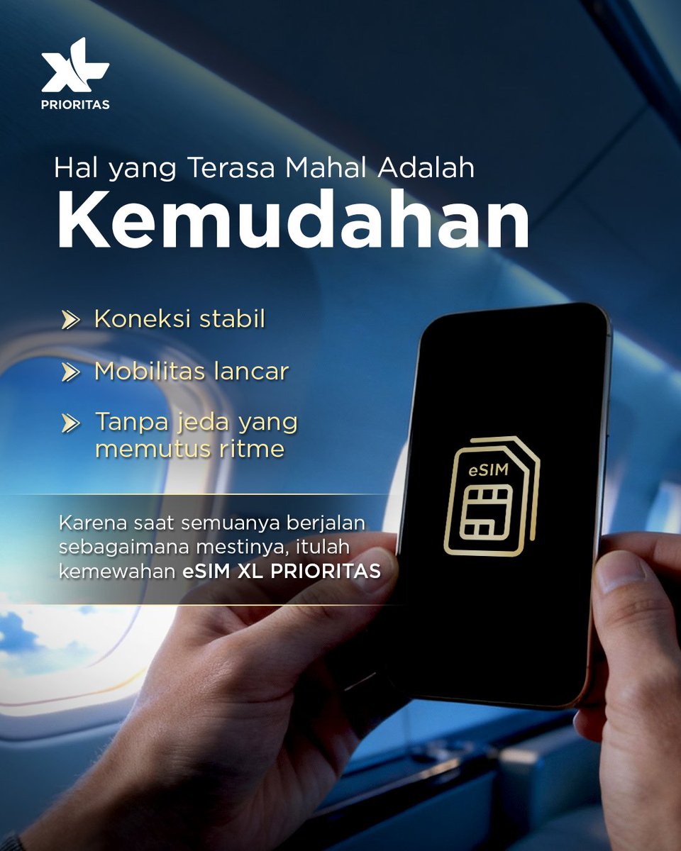 XL_Prioritas's tweet photo. Unpopular opinion: Kemewahan itu bukan soal luxury brand, tapi soal peace of mind karena koneksi internet yang gak putus

Buat yang punya mobile lifestyle tinggi, eSIM #XLPRIORITAS is a total game changer, Gak ada lagi drama sinyal ilang pas lagi butuh-butuhnya

#eSIMpleAsThat https://t.co/dFsUggvWwK