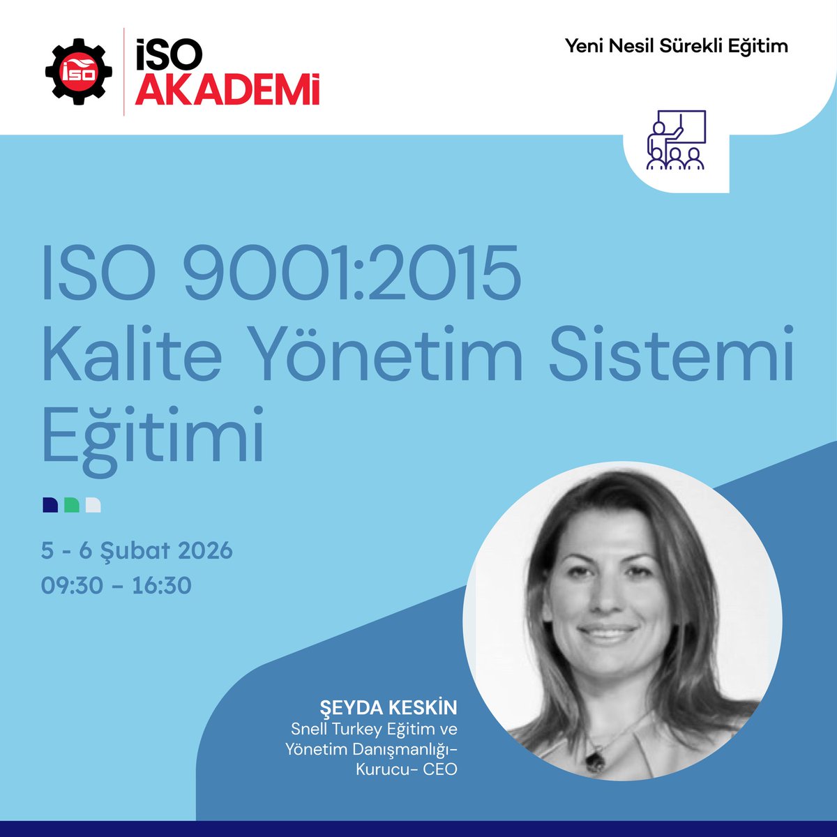 ISO 9001:2015 Kalite Yönetim Sistemi Eğitimi, katılımcıların ISO 9001:2015 standardının temel yaklaşımını, 2015 revizyonu ile birlikte gelen yeni gereklilikleri ve uygulama esaslarını bütüncül bir bakış açısıyla kavramalarını amaçlamaktadır.

Eğitim kapsamında; kalite yönetim
