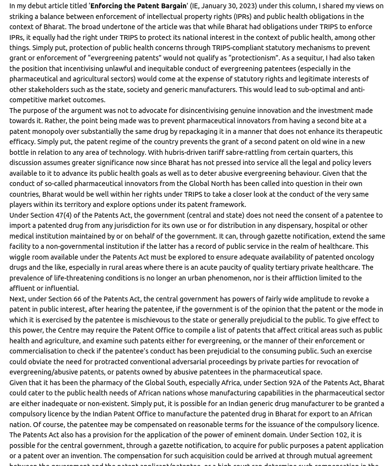 pranesh's tweet image. .@jsaideepak argues India should do more u/ the #patents Act to protect public #health S.47(4) allows govt import/use of patented drugs w/o consent, S.66 allows revocation of patents harmful to public interest, S.92A permits compulsory licences &amp;amp; 102 allows govt acquisition. #IPR