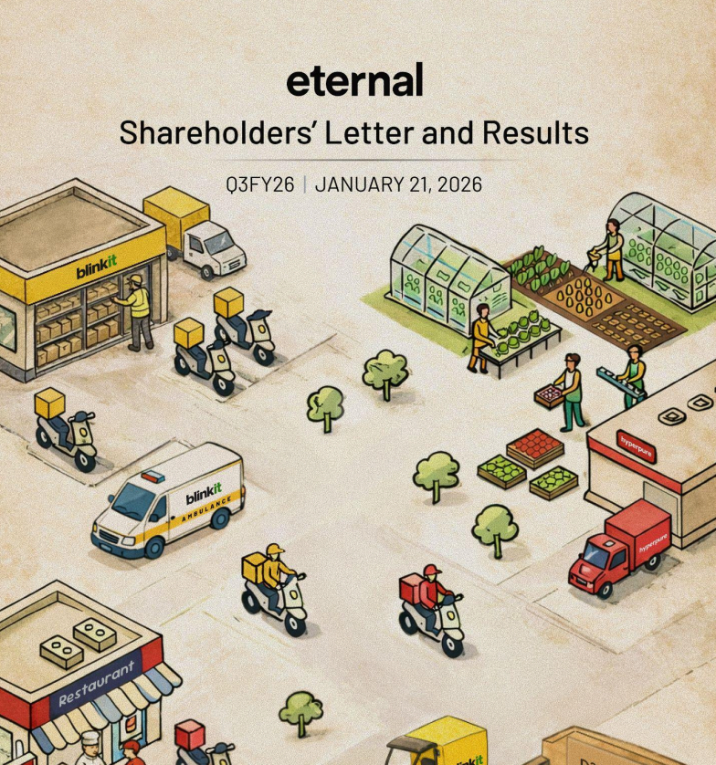 RatInvestor's tweet photo. Good results for #Eternal Q3FY26
- Quick commerce became Adj. Ebitda profitable for the first time paving and showing the markets that this model is financially viable. Management is confident of achieving 5-6% margins in long term & don't see any ceiling for topline for now.
- Delhi NCR has a 3.5% margin & growing at 55% whereas the next 10 cities are growing at 100%+ but still account for combined 1.5x size of Delhi. It shows the long runway of growth pending in quick commerce.

- Food delivery remains stable with growth in there guided 16% mark and margins healthy at 5.4%

- District showed deep losses of -121cr due to heavy burn done to promote the new District Pass. Judging by the hype they created for there app on social media in the past month it seems to have worked. How they'll monetize it in future and consumer stickiness remains a "?" for now.

It feels like a perfect time for Deepinder to step down from the CEO position and pass on this baton to Albinder. He has proved that the models are profitable at scale with even quick commerce becoming breakeven which is quite positive for it's peers as well.