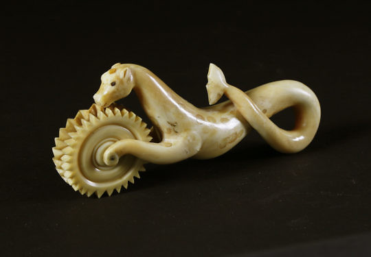 archaeologyart's tweet image. Whaler made scrimshawed whale ivory Sea Horse pie crimper, circa 1850