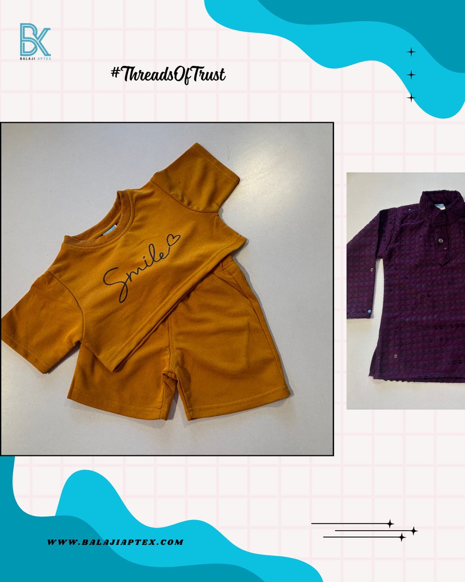 BalajiAptex's tweet photo. Little styles, big comfort, crafted for everyday play and lasting smiles.
#threadsoftrust
DM us for bulk orders
Website - https://t.co/tMdKAQKwxZ
E-mail - sales@balajiaptex.com
Contact - 9109891165/9753423618
#clothing #manufacturing #garments #textiles #Indore #BalajiAptex #Kids https://t.co/uKIFrt809o