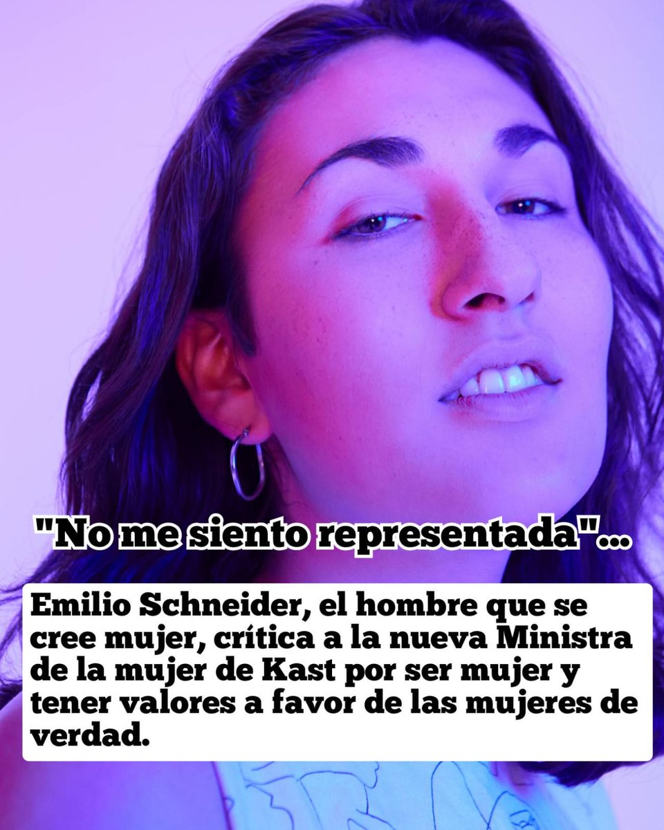 Obvio que no te vas a sentir representado <a href="/emischneiderv/">Emilia Schneider</a> porque tú y yo somos HOMBRES. A los 2 nos gustan los hombres, la diferencia es q yo soy consciente y sé q jamás he sido ni seré mujer porque la naturaleza no se equivoca. Qué los ZURDOS te aplaudan tu locura es otra cosa.