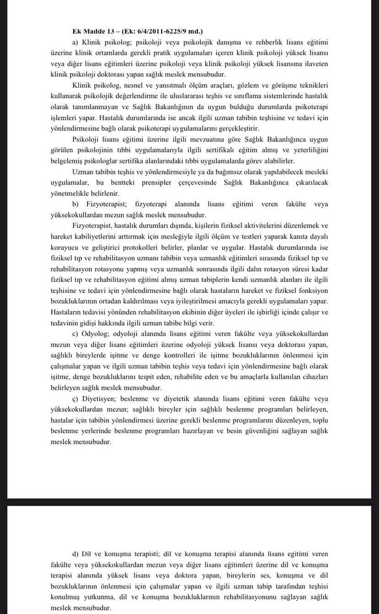 Sayın Bakanımız ve Bakanlığımızdan istirham ederek soruyoruz: 👇🏻 1219 sayılı yasa ek madde 13’te ne kadar da güzel ve kısa/net diyetisyen,fizyoterapist,Odyolog ve Dil ve Konuşma Terapisti tanımı var peki neden psikolog tanımı yok? <a href="/saglikbakanligi/">T.C. Sağlık Bakanlığı</a> ⁦<a href="/drmemisoglu/">Prof. Dr. Kemal Memişoğlu</a>⁩