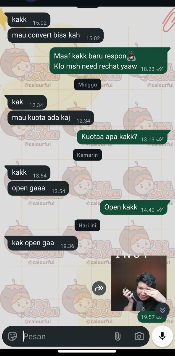 calourful's tweet photo. Hiksss mmf klo sering ngirim stiker/emoji nangess soalna emnk lg nangess sm sring slowresp. Smoga klian egk kapok yh :(( https://t.co/XPqrYo9ejh