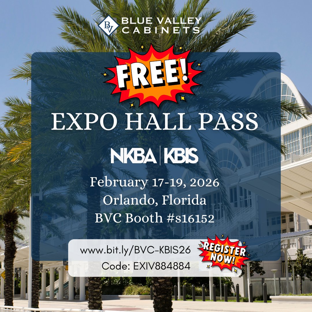 BVCabinets's tweet photo. We’re excited to be exhibiting at KBIS in Orlando Feb 17–19.  If you’re attending, enjoy FREE exhibit hall passes, courtesy of BVC.  Stop by booth S16152 and connect with our team in person!

🎟 How to get your FREE pass:
Go to https://t.co/PJBZWb0PQx
Enter Code: EXIV884884 https://t.co/Zmrrqa5X02