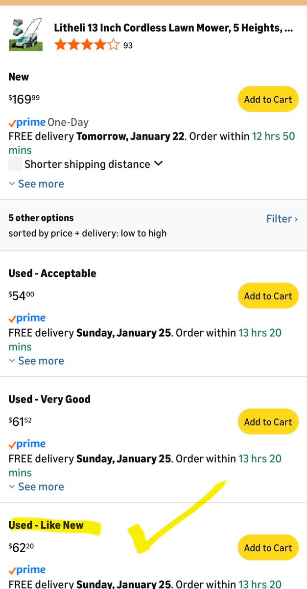 glitchaddicts's tweet photo. $169 electric lawnmower now for $63 

Over 63% off

Like new should come brand new shipped by Amazon resale 

CLICK ON OTHER SELLERS AND SCROLL DOWN

🔗 https://t.co/ND3gwoFKoU https://t.co/7TmG0k46q5