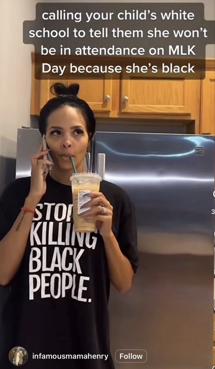 virtouscontract's tweet image. Found this lady on Instagram says she was calling her daughter’s “white school” on MLK day to let them know she won’t be there because she’s black……….Ok.

1. Schools aren’t segregated lol
2. Schools are off on MLK day
3. Why even say this?