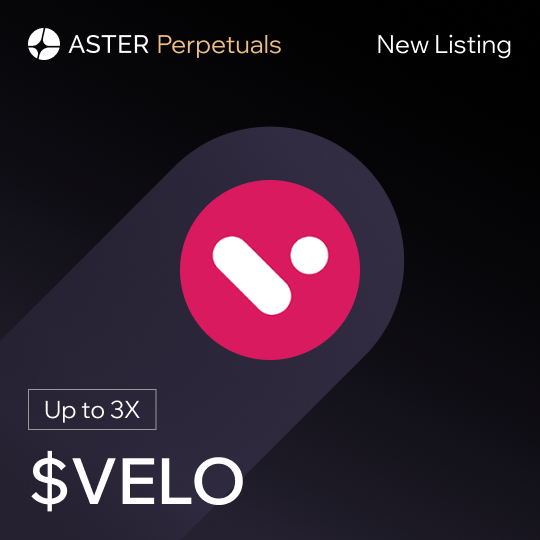 Aster_DEX's tweet image. New listing alert! 🚨
You can now trade $VELO ( @veloprotocol ) on Aster Perpetuals with up to 3x leverage.

Trade to earn 1.2x trading points from now until Jan 28, 23:59 UTC.

🔗asterdex.com/en/trade/pro/f…