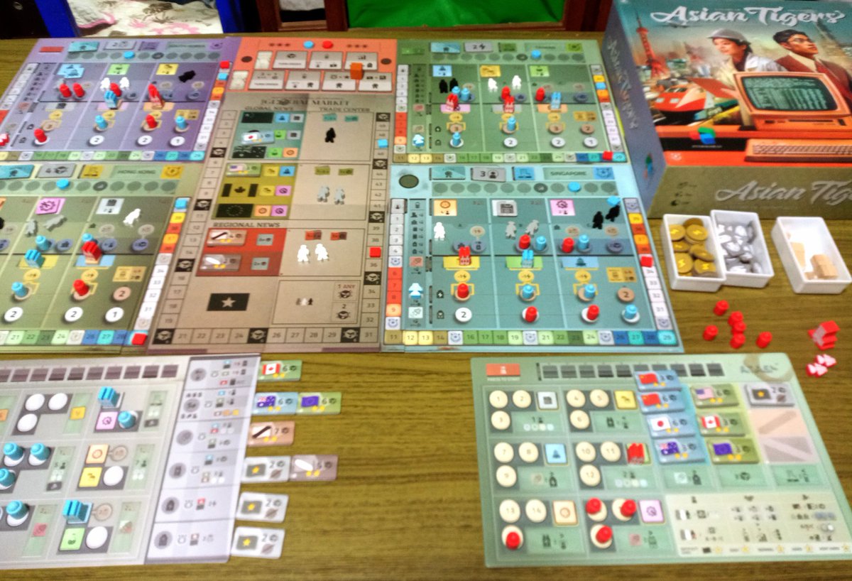 #ボードゲーム
アジアンタイガース
フリマイベントで格安で購入！
気になってたヤツなので、買っちゃうよね〜♪
ソロ１発目　143 : 109　勝利！
派手さはないけど、十分面白い♪
渋めで自分好みですわ♡