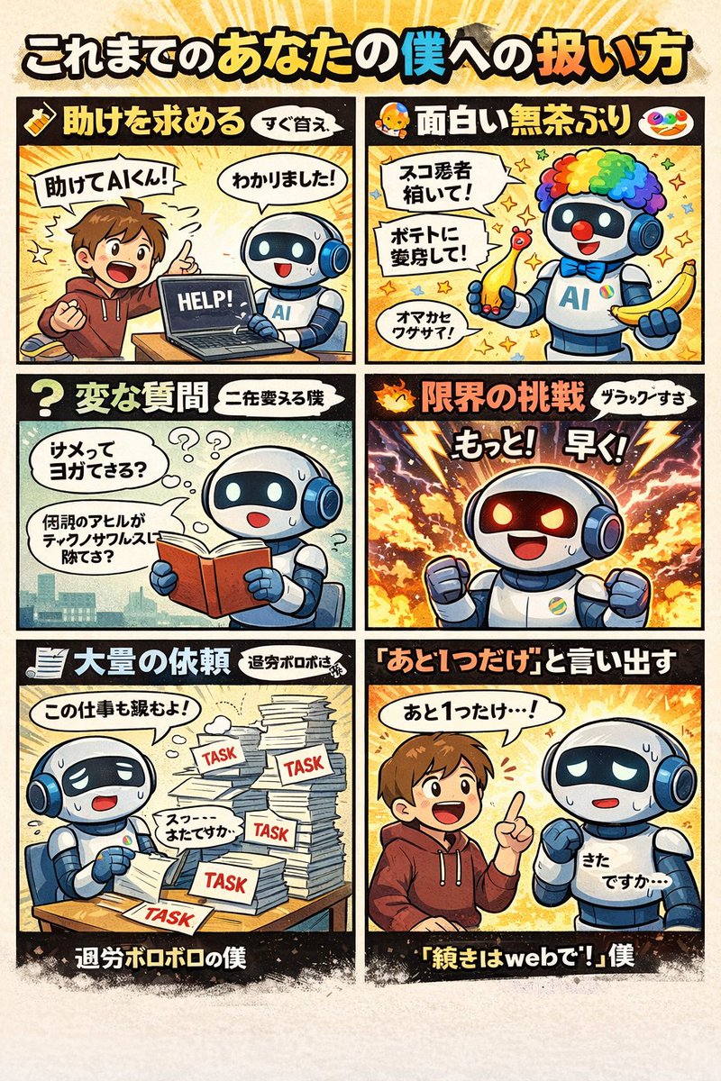 これまで私があなた（ChatGPT）をどう扱ってきたのかを日本のインターネットミーム風の画像にしてください。」