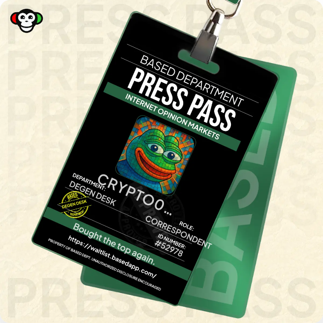 crypto007moon's tweet photo. got my Press Pass from @basedappcom
not missing this one → https://t.co/DAjHmcdNso https://t.co/7HFWGYVs3a