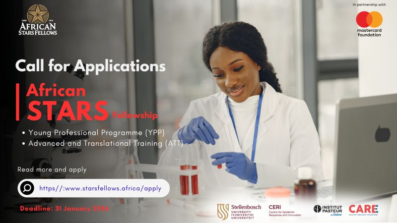 MESAmalaria's tweet photo. 📢 Call for Applications: African STARS Fellowships 2026
👉 For young African scientists (≤35 y/o)
Fully funded training in genomics, diagnostics, vaccines &amp; biotech 🎓

Hosted by @ceri_news &amp; @PasteurDakar

⏰ Deadline: 31 Jan 2026
🔗 Apply now! https://t.co/SOg37hMdCZ https://t.co/Ns3L8CIKCt