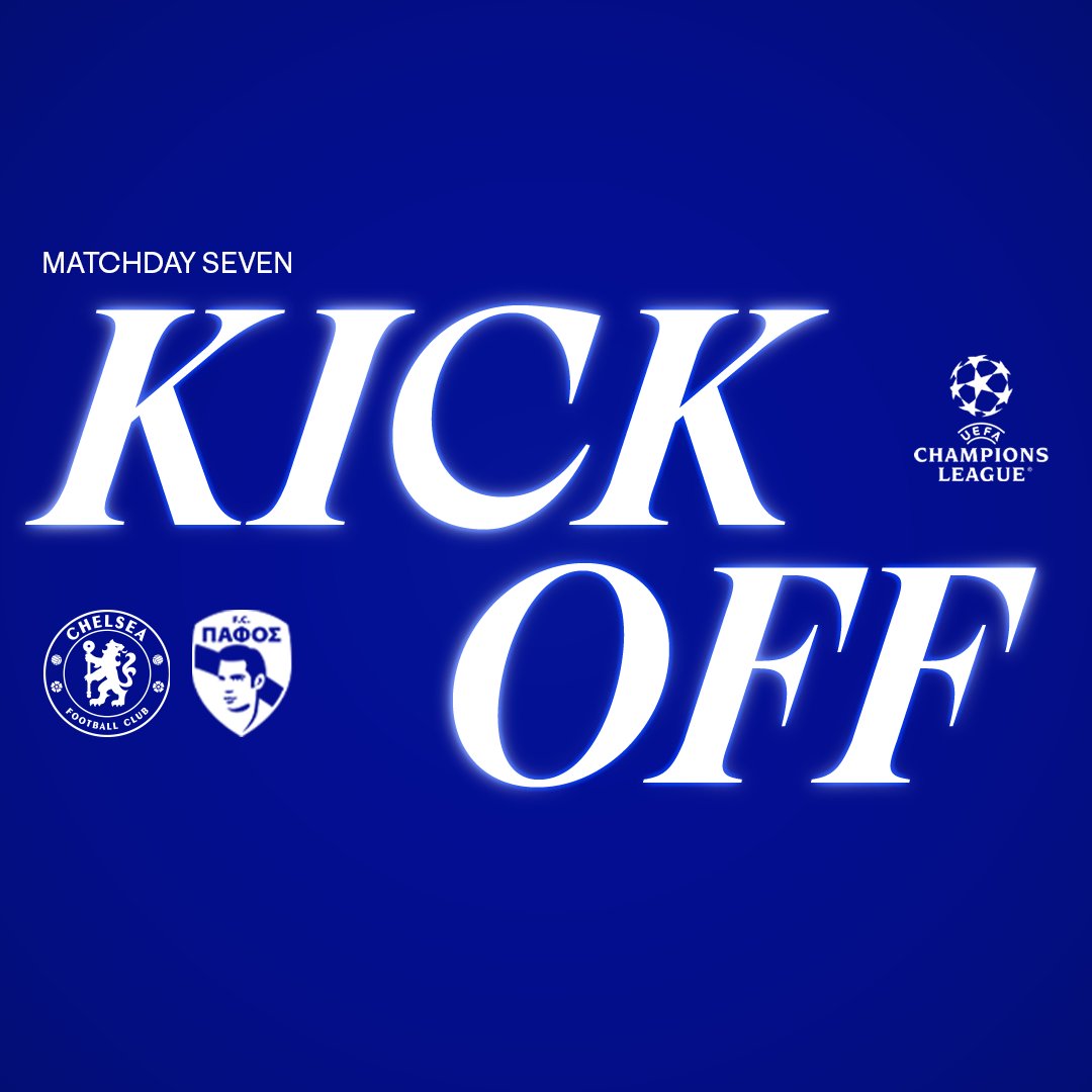 ChelseaFC's tweet photo. And we're off! Come on Chelsea. 💪

🔵 0-0 ⚪️ [1] #CFC | #UCL