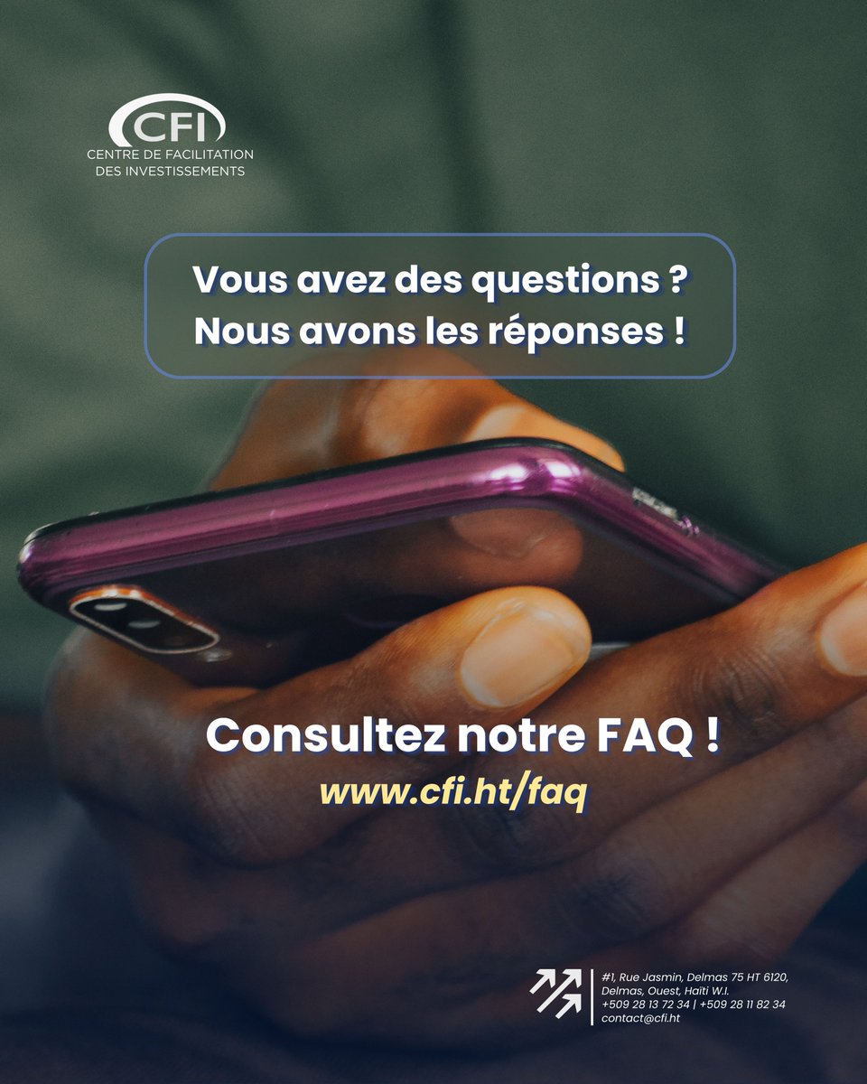 Nous avons compilé toutes vos questions et leurs réponses dans une FAQ disponible ici : cfi.ht/faq
Plus besoin d'attendre. Plus besoin de chercher partout. Toutes les réponses sont là, organisées par thématiques.
Parce que chaque question mérite une réponse claire.