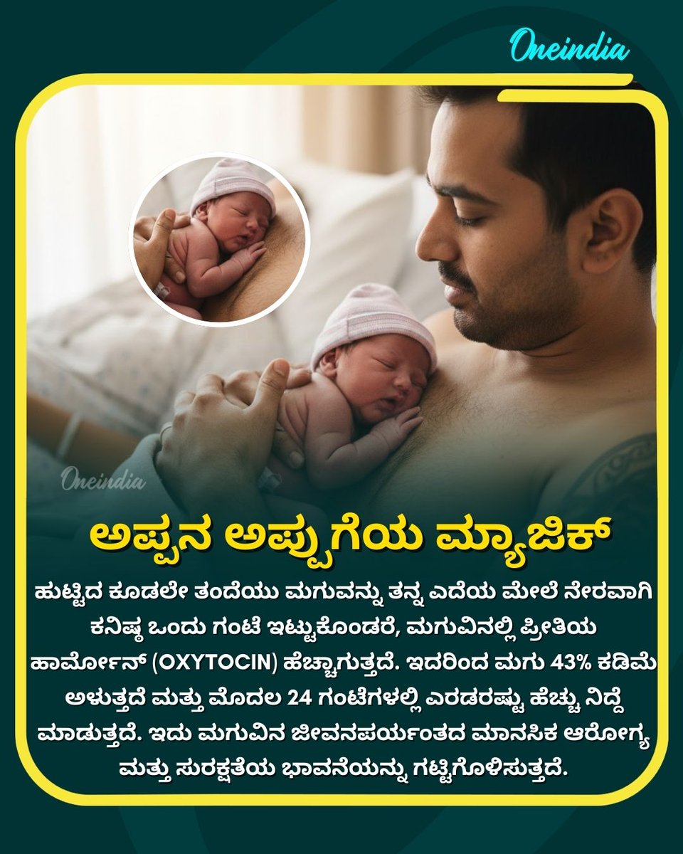 OneindiaKannada's tweet image. ತಂದೆ ಮತ್ತು ಮಗುವಿನ ಈ ಮೊದಲ ಬಾಂಧವ್ಯವೇ ಜೀವನದ ಅತಿ ದೊಡ್ಡ ಶಕ್ತಿ. 👨‍👦✨
.
.
#ParentingTips #FatherChildBond #SkinToSkin #NewbornCare #MentalHealth #Oneindiakannada #OffBeat