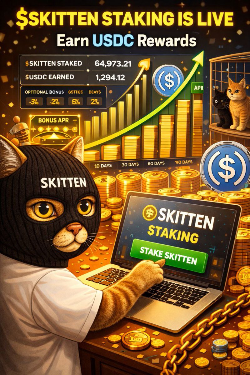 zekeonchain's tweet image. Same thing every day, ser 😼
@OfficialSkitten.
Because while others hope for green candles,
we’re staking for $USDC and saving kittens 🐾💰

Buy $SKITTEN.
Let the cat cook 📈🔥

CA:0x4B6104755AfB5Da4581B81C552DA3A25608c73B8