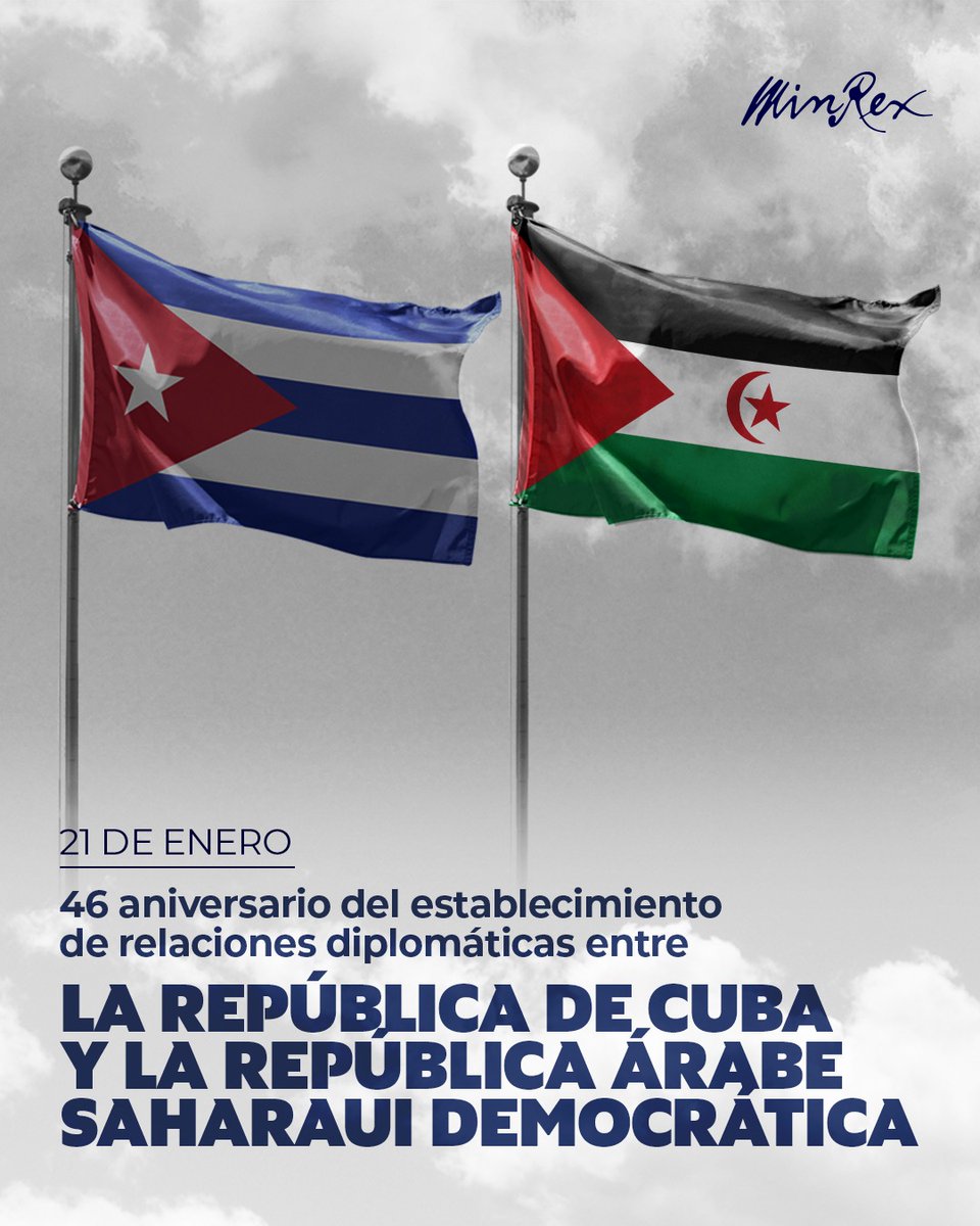 🤝#Cuba 🇨🇺 y la #RASD 🇪🇭 celebran el 46 Aniversario del establecimiento de sus relaciones diplomáticas. Reafirmamos la determinación de continuar fortaleciendo los vínculos de hermandad, solidaridad y cooperación entre nuestros dos pueblos.