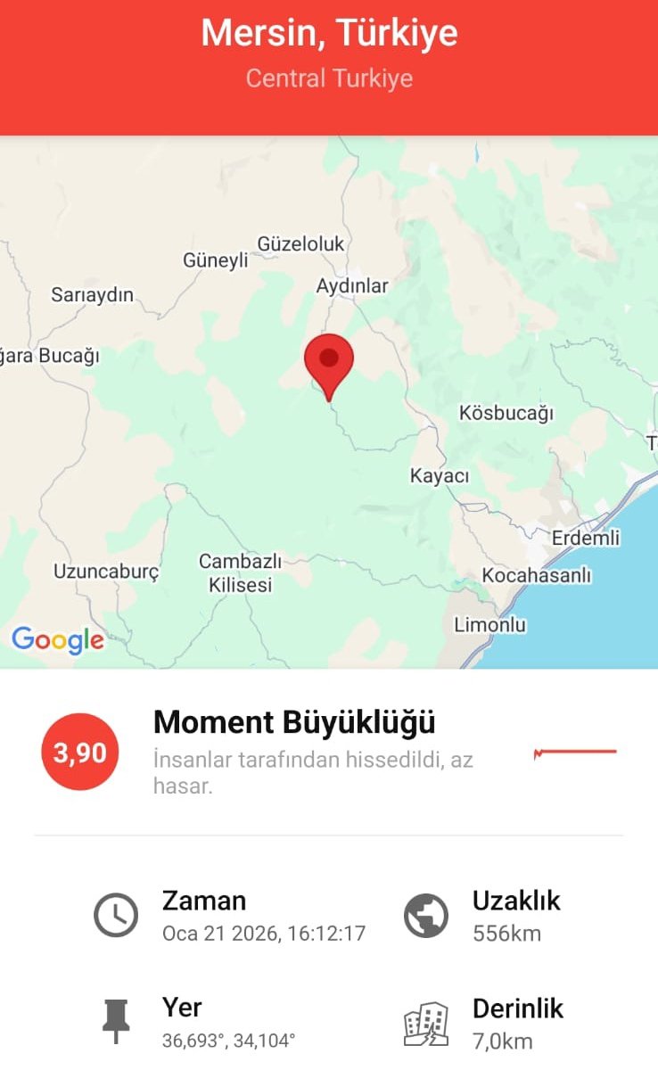 SolarSignanb's tweet photo. Mersin'de 3.9 Büyüklüğünde #deprem meydana geldi.

Geçmiş olsun Mersin! #sallandık https://t.co/WM5oNgiHKg