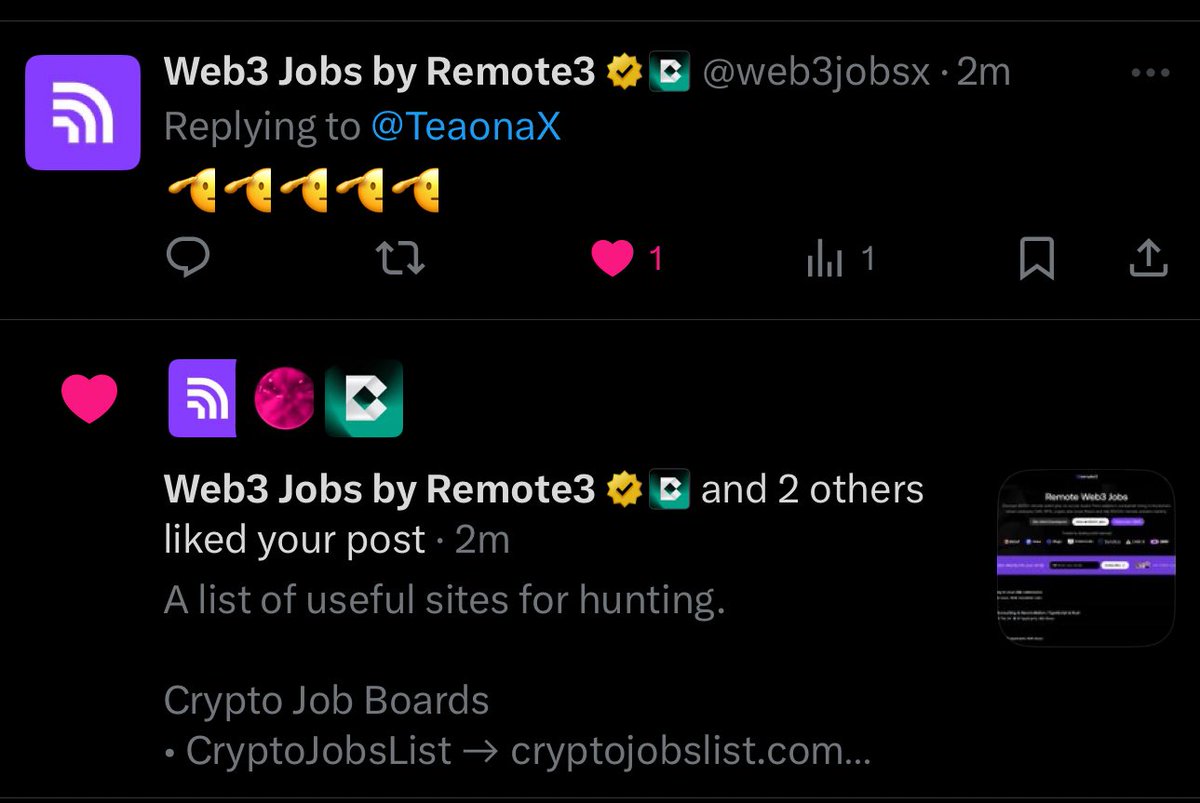 Pov: @bondexapp & @web3jobsx acknowledged the shout out 🫡 Have you checked  that list yet? link to the post in the comments 👍