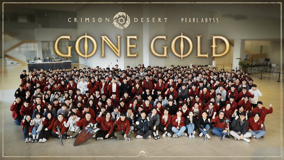 We're thrilled to announce that #CrimsonDesert has gone gold! 
On behalf of the team at Pearl Abyss, thank you to our fans around the world for your support and for reaching this milestone with us. Stay tuned for more news, and see you in Pywel on March 19!