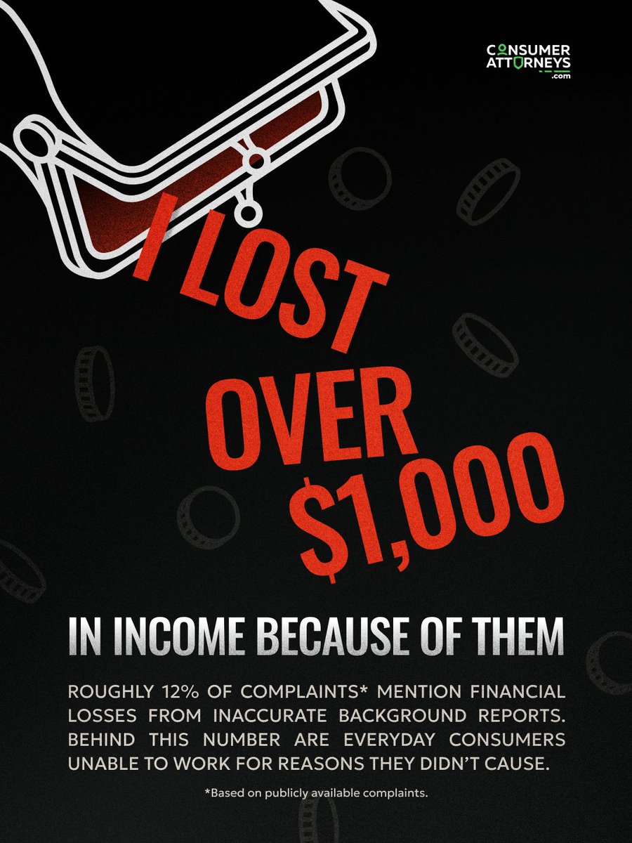 ConsumerFirm's tweet photo. When a background check gets it wrong, the damage doesn’t stop at a simple “denied.” It follows you to your bank account, your plans, your sense of stability.

It’s rent that doesn’t get paid.
Groceries put back on the shelf.
A car repair you can’t afford to delay.

And the constant humiliation of explaining a mistake that isn’t yours.

We see what inaccurate reports really cost, because this is what we fight against every day. If this happened to you, you don’t have to carry it alone. Reach out to Consumer Attorneys.

#ConsumerRights end #CorporateWrongs

#BackgroundCheck #InaccurateReports #WrongfulDenial #FinancialStress #IncomeLoss #EconomicHarm #RideshareDrivers
#ConsumerAttorneys
