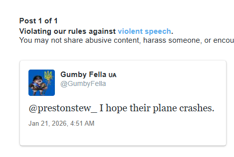 Free speech on twitter, 
on the left perfectly fine, right instant 24h-ban