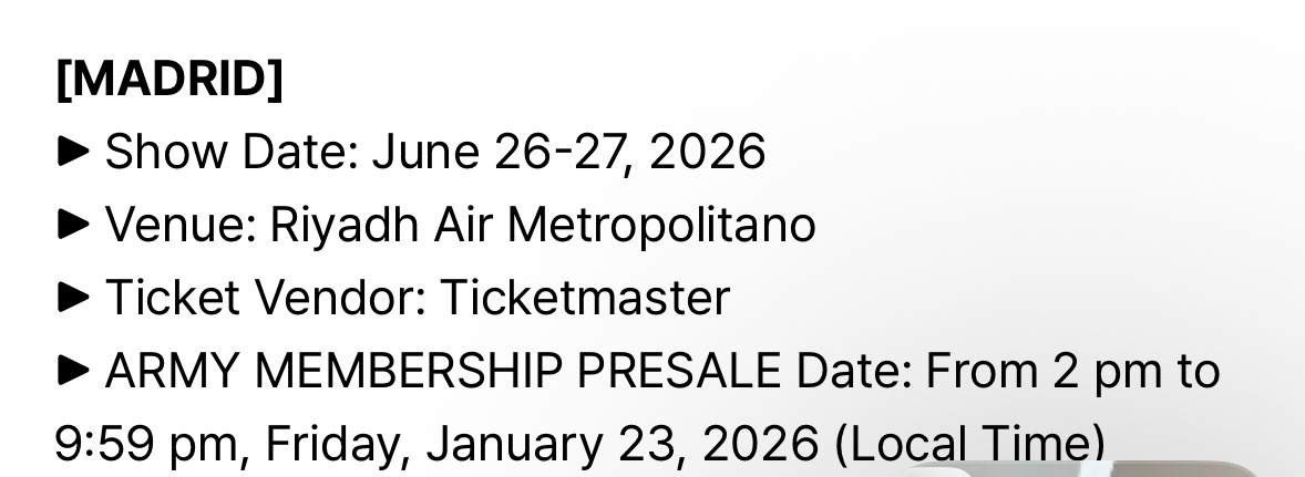 #INFO | Pre-sale for Madrid has been postponed to Friday. Munich is still scheduled for tomorrow.