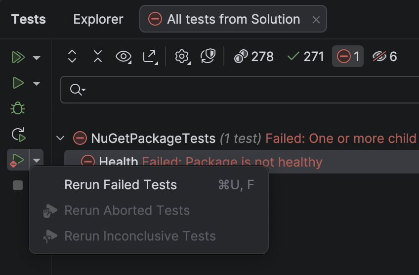 TIL you can rerun only failed tests in <a href="/JetBrainsRider/">JetBrains Rider</a>. It's so wild to me I haven't seen this before... I was at the brink of creating a feature request 🤷‍♂️🤦‍♂️ #embarrassed