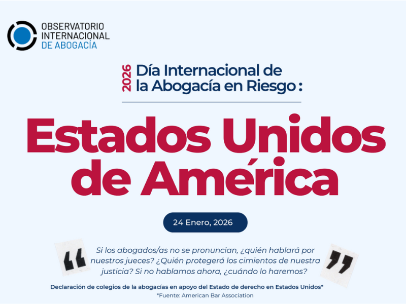 📢 Jornada por el Día Internacional de la Abogacía en Riesgo
🗓️ Lunes 26 de enero
📍 <a href="/ICABarcelona/">ICAB · Advocacia Barcelona</a> + online
Este año, foco en 🇺🇸 EE. UU.: abogacía amenazada, casos emblemáticos y defensa independiente.
Organizan: <a href="/Abogacia_es/">Abogacía Española</a>, <a href="/ICABarcelona/">ICAB · Advocacia Barcelona</a> y <a href="/ProtectLawyers/">Observatoire international des avocats en danger</a>.
👉 Inscripciones y