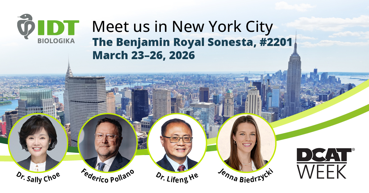 idtbiologika's tweet image. ⏳ Last meeting slots available at #DCATWeek!
How can we accelerate your biopharma program from process development to commercial manufacturing? ➡️#mAbs &amp;amp; recombinant proteins, #Vaccines, #genetherapy ➡️Set up a meeting at @dcatorg idt-biologika.com/contact-us/

#DCAT2026 #CDMO