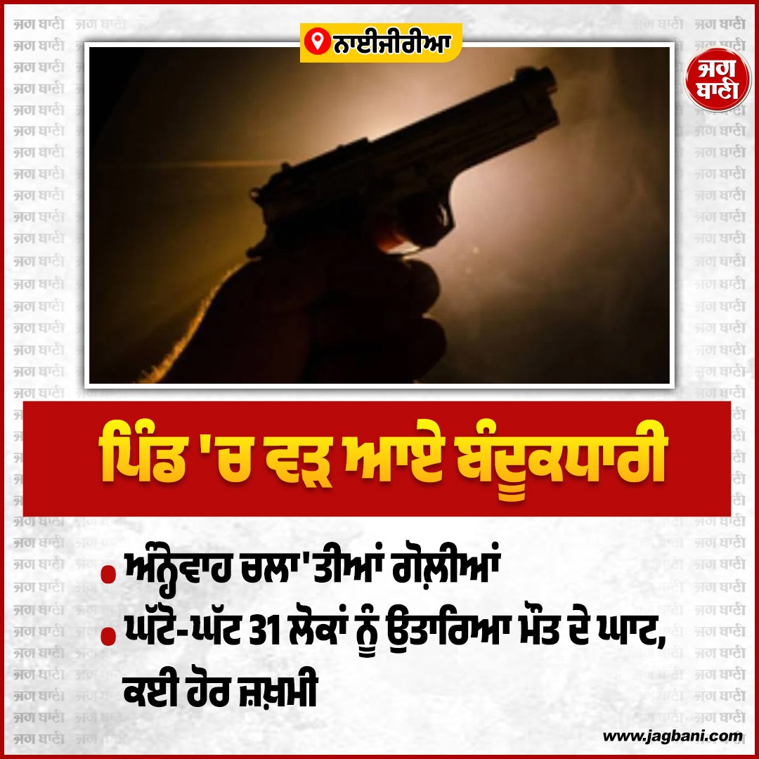 JagbaniOnline's tweet image. ਪਿੰਡ 'ਚ ਵੜ ਆਏ ਬੰਦੂਕਧਾਰੀ
#Nigeria #People #Incident #Jagbani