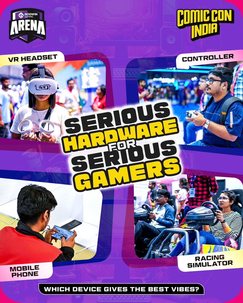 NodwinGaming's tweet image. Different games. Different gear. Same adrenaline ⚡
What are you picking at the Arena?
👇 Tell us your go-to setup

#NODWIN #NGA #ComicConIndia #Chooseyoursetup #Arena