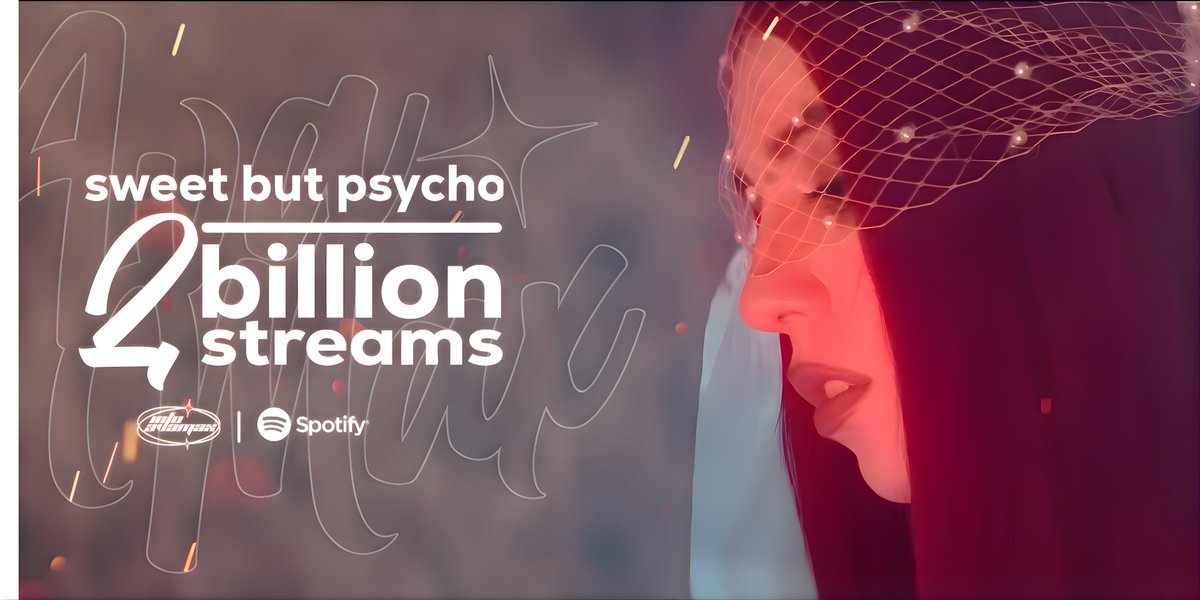 .<a href="/AvaMax/">AVA MAX</a>’s “Sweet But Psycho” has officially reached 2 BILLION streams on Spotify.

— The song becomes her first to achieve this milestone and ranks as the 36th most-streamed solo track by a female artist in Spotify history.