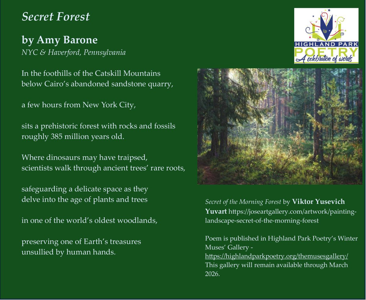 My #poem “Secret Forest” is featured on Highland Park Poetry’s Facebook &amp; Instagram pages - a big thank you to #editor Jennifer Dotson and staff - it appears in my upcoming #poetry book Treesongs from Broadstone Books