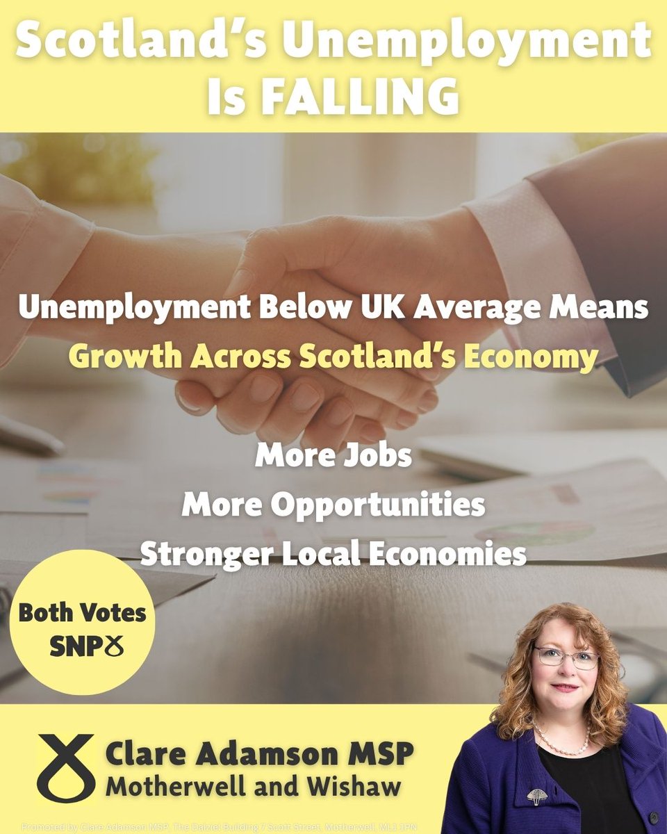 📈 Good news for Scotland’s workforce!

Unemployment is down to 3.7%, employment up to 74.7%, and economic inactivity is falling. 

Opportunities are growing across Scotland. 💼💙

#BothVotesSNP