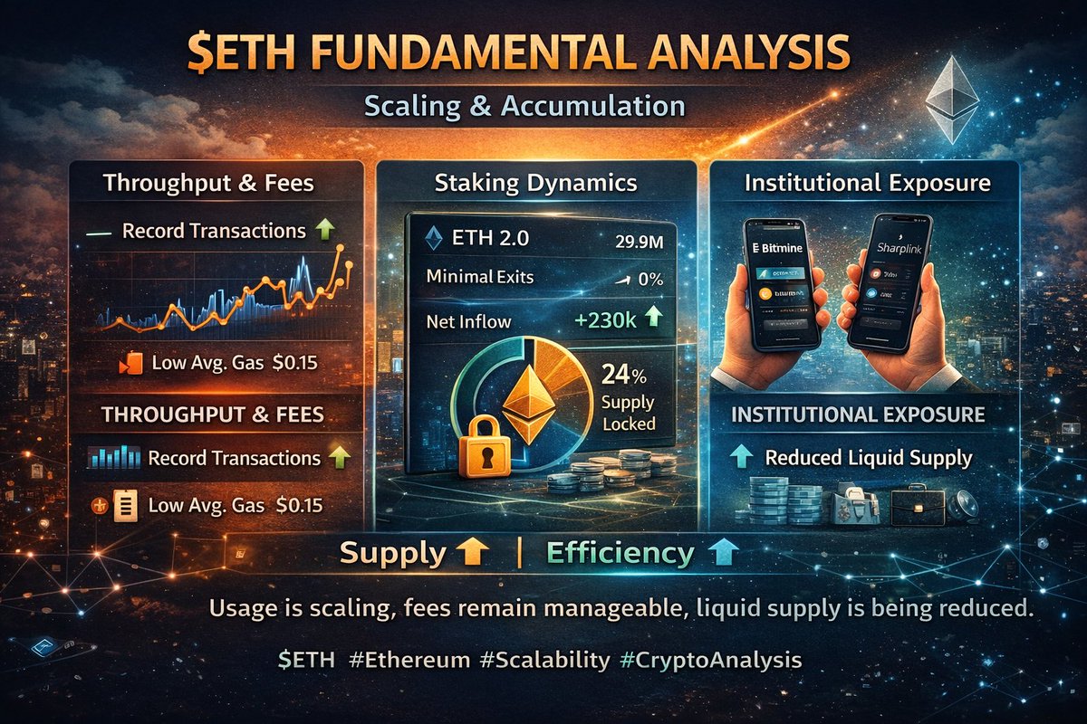 CryptoZ22859's tweet image. $ETH Fundamental Analysis: Structural Shift in Network Economics
Ethereum’s current on-chain behavior signals a structural change in how the network absorbs demand.

Historically, rising transaction volume meant rising gas fees.

Today, that relationship is weakening.

1.…
